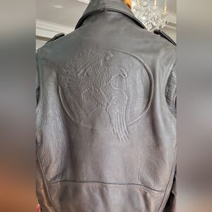 Men's Eagle Embossed Black Leather Jacket